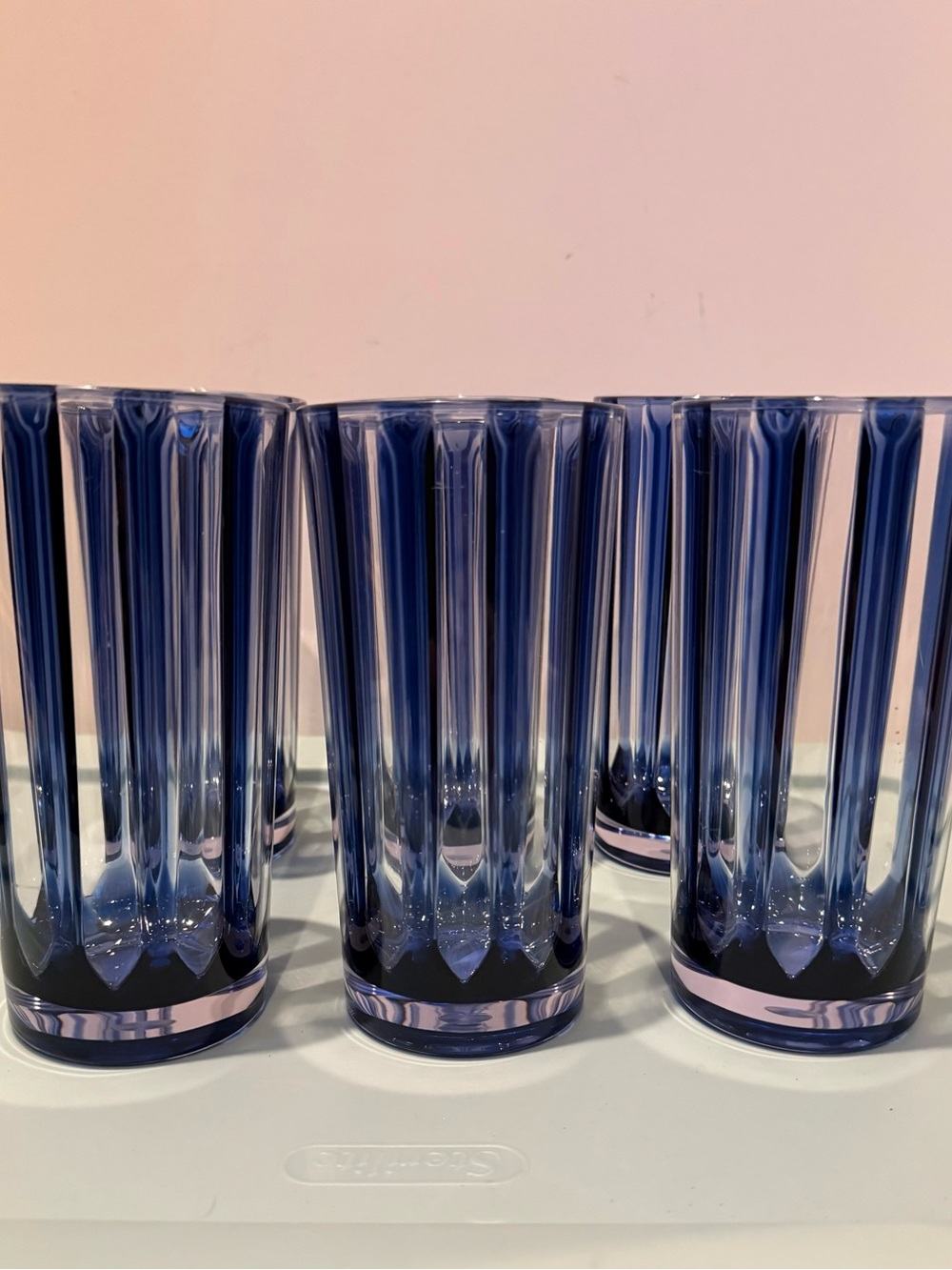 Beautiful Blue Ribbed Acrylic Tumblers- Set of 6- NWT